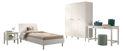 Produktbild von Jugendzimmer-Set >Buche massiv< (4-teilig) in weiß lackiert - 146x190x55 (BxHxT)