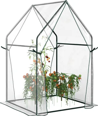 Image de Outsunny Serre de jardin, serre de balcon, bâche renforcée PVC, châssis en acier, 2 portes zippées enroulables, pour légumes plantes fleurs, intérieur et extérieur, 90 x 90 x 145 cm, blanc