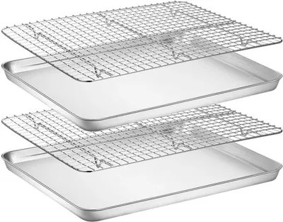 Backblech-Set 2 Bleche + 2 Kühlgitter, Edelstahl, 31,2x24,4 cm