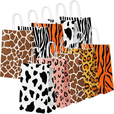 Produktbild von Geschenktüten mit Henkel, 10 Stück, Kraftpapier, bunt, Mitgebsel Set, 21x15x8 cm