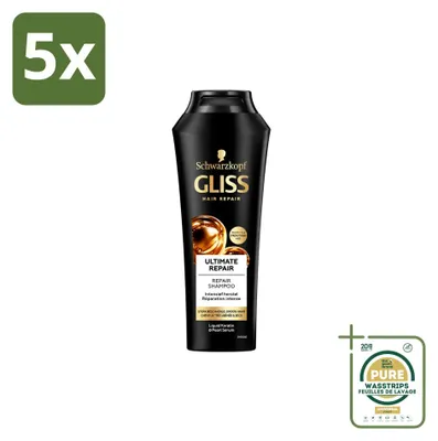 Produktbild von 5 x Gliss Kur Ultimate Repair Shampoo für beschädigtes Haar 250 ml - Vorratspackung - 5 Stücke