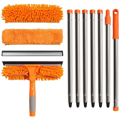 Produktbild von Fensterreiniger Fensterwischer Teleskopstange - 280 cm - Drehbarer Kopf - Doppelseitig - Orange