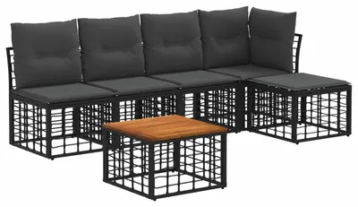 Produktbild von vidaXL Outdoor-Sofagarnitur 6 pcs Schwarz und Dunkelgrau Polyester
