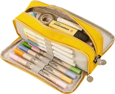Produktbild von Federmäppchen Federtaschen Teenager Mädchen Mäppchen Etui Stifte 3 Fach, Große Kapazität Pencil Case für Schule & Büro (Gelb)