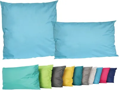 Produktbild von 2er Set Outdoor Lounge Kissen Set 45x45cm + 30x50cm Dekokissen Inkl. Füllung Wasserfest Sitzkissen Garten Lotus Effekt, Farbe:Hellblau