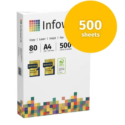 Obrázok produktu pre Infowerk Papier do tlačiarne kopírovací papier 500 listov 1 x 500 A4 80g prémiový žiarivo biely PEFC certifikovaný