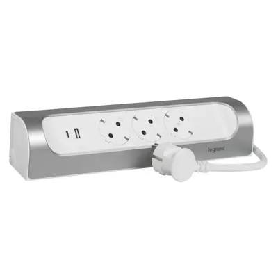 Image de Legrand Multiprise d'angle 3x prise, USB-A, USB-C, 1m de câble Ultra blanc/aluminium 694502