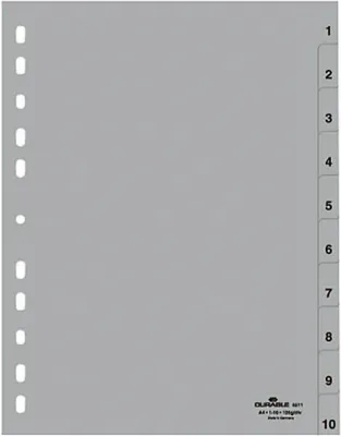 Produktbild von Zahlenregister, PP, 1 - 10, grau, DIN A4 volldeckend, 215/230 x 297 mm, 10 Blatt