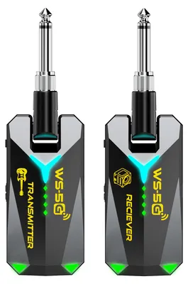 Zdjęcie produktu dla Bezprzewodowy system gitarowy 5,8 GHz – nadajnik i odbiornik dźwięku, jakość studyjna, zasięg 50 m, niskie opóźnienie 5,5 ms, akumulator, złącze obracane o 210 stopni do