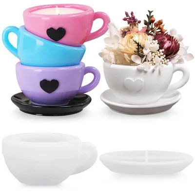 Produktbild von Kaffeetassen Silikonformen Gießformen für Epoxidharz & Raysin, Herzdesign, 1 Set