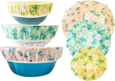 Produktbild von 3 Stück Bienenwachstücher - 15 cm/20 cm/25 cm - Wiederverwendbar - Zum Frischhalten, für die Brotfermentation und zur Aufbewahrung - Blumenmuster