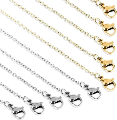 Produktbild von 20 Stück Edelstahl Kette Damen Edelstahlkette 45cm Schmuck Halskette Gliederkette Silber Gold Halsketten DIY Bordsteinketten mit Karabinerverschluss