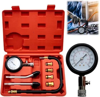 Productafbeelding van Compressietestset - Benzinecompressiemeter - Manometer - Geschikt voor motorfietsen/auto's - Sneeuwscooters - Voor het controleren van de compressiedruk