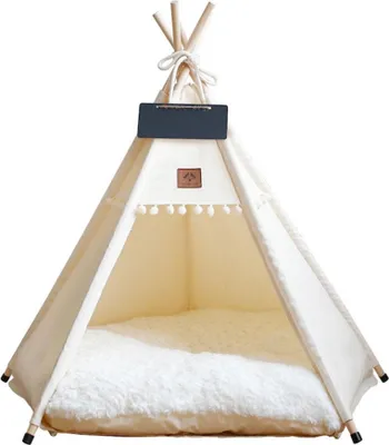 Produktbild von Haustierzelt für Katzen und Hunde,Katzenzelt mit Kissen, Tipi Zelt für Haustiere 60x60x70 cm,Katzenbett mit abnehmbar und waschbar