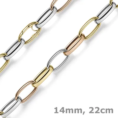 Produktbild von 14mm breites Armband Armkette Armschmuck aus 585 Gold gelb/rot/weiß 22cm