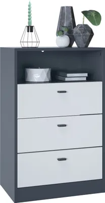 Produktbild von Vladon Kommode Pino V2,  Germany, Anrichte mit 3 Schubladen & 1 offenem Fach, Anthrazit matt/Weiß matt ohne LED (56 x 86,5 x 36 cm)