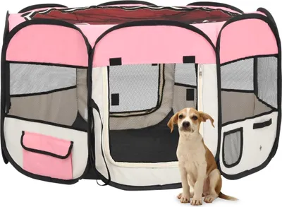 Immagine prodotto di The Living Store Box pieghevole per cuccioli con borsa per il trasporto Rosa 110x110x58 cm