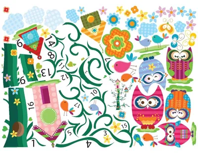 Produktbild von Wandaufkleber – Kinder-Eulen und ihr Zauberbaum – selbstklebend mit transparentem Hintergrund – 50 x 70 cm