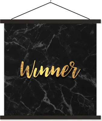Produktbild von MuchoWow® Textilposter Sieg - Gold - Marmor 120x120 cm mit schwarzem Rahmen - Aufhängungsset