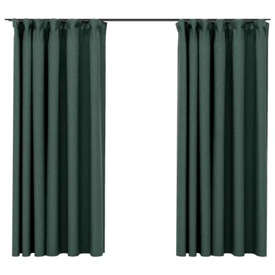 Image de Rideaux occultants aspect lin avec crochets 2pcs Vert 140x175cm
