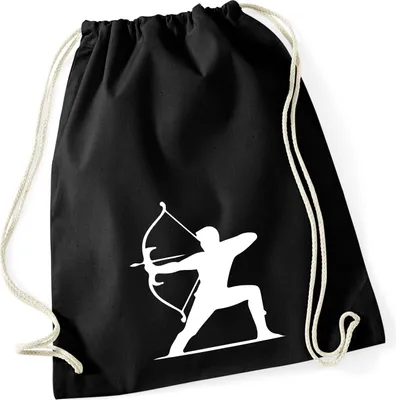 Produktbild von Huuraa Turnbeutel Bogenschießen Silhouette 12 Liter Black Baumwolle Rucksack Geschenkidee
