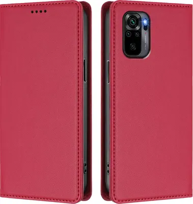 Produktbild von Handyhülle für Xiaomi Redmi Note 10S/Note 10 4G, Kunstleder Klapphülle Stoßfeste Magnetische Hülle mit Ständer Rot