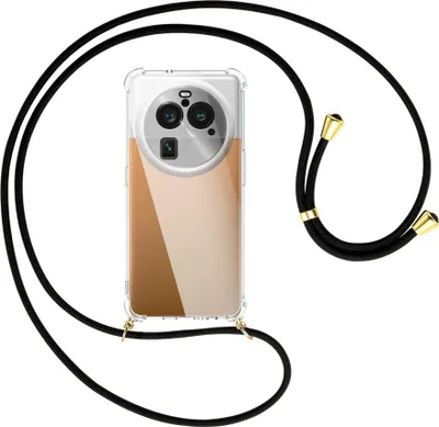 Produktbild von Handykette Backcover-Schutzhülle mit Band (Metall goldfarben) für Oppo Find X6 Pro (PGEM110,PGEM10) - schwarz