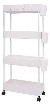 Obrázok produktu pre Kuchynský vozík s 4 policami, otočnými kolieskami, rozmerov 40 x 18 x 90 cm, farba: biela