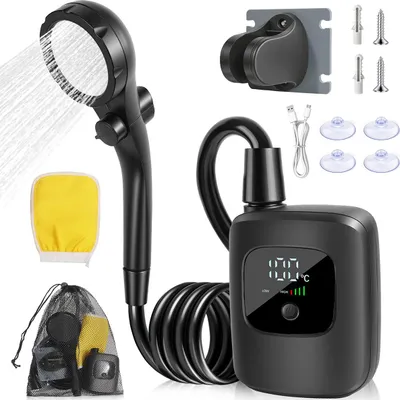 Produktbild von Camping-Dusche Kabellos, 2400mAh Akku, tragbar, LED Anzeige, 4 Modi, für Wandern, Outdoor, Strand, Haustierpflege