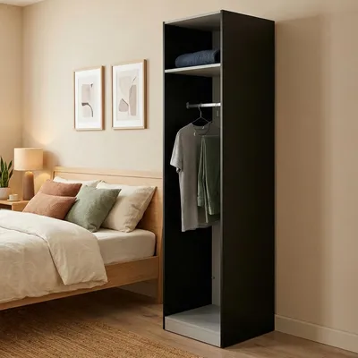 Image de Kaihime - Armoire Grande, 58x219h cm Noir, Porte-manteaux