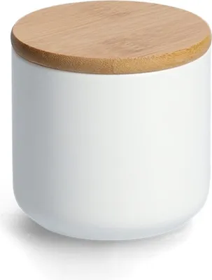 Produktbild von ZELLER 19829 Gewürzdose 290 ml Keramik, weiß mit Bambusdeckel, ca. Ø 8,7 x 8,5 cm