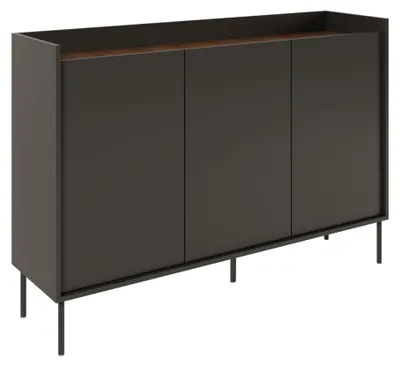 Produktbild von Selsey Tovi - Sideboard 3-türig, 140 cm, Schwarz / Holzoptik Nussbaum