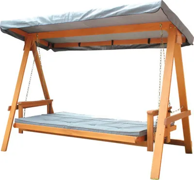 Obrázek produktu pro Zahradní houpačka dřevěná GARDEN PLACE Elin 117,5 x 235 x 178,5 cm šedé polstry