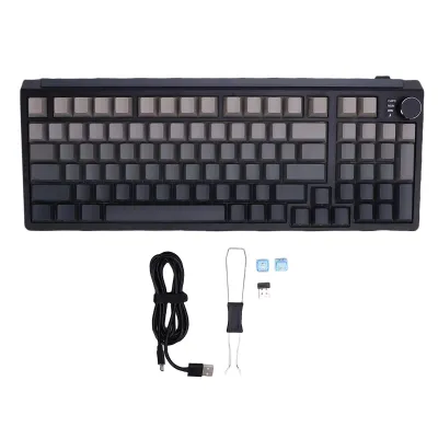 Image de Clavier mécanique sans fil 98 touches, Bluetooth 2,4 GHz, USB-C, commutateurs personnalisables et remplaçables à chaud, rétroéclairage RVB, disposition compacte 75 %, clavier gaming, gris dégradé