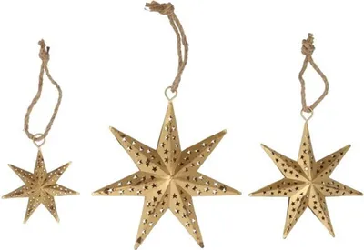Produktbild von HBX natural living Weihnachtsanhänger Stern gold 3-teilig Metall Weihnachtsdeko