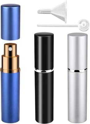 Imagen del producto de Atomizadores de perfume recargables de aluminio, 3 unidades de 10 ml, con embudo y pipeta, ideales para viajes