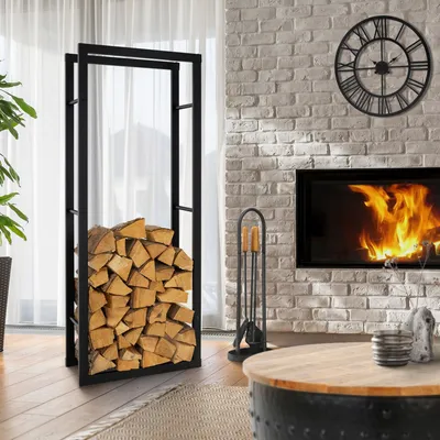 Produktbild von ML-Design kovový stojan na palivové dřevo, 60x150 cm, černý, vnitřní/venkovní, stojan na palivové dřevo z lakované oceli
