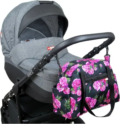 Produktbild von BabyLux Wickeltasche COLORFUL Kinderwagen Buggy Große Handtasche Babytasche 77. Schwarz + Päonien