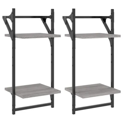 Image de vidaXL Étagères murales avec 2 étagères & barres 2 pcs Gris Sonoma 30x25x65cm