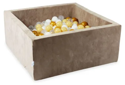 Produktbild von Trockenbecken 90x90x40 Velvet Soft Dark Beige mit 400 Bällen: transparent, weiß, beige, gold