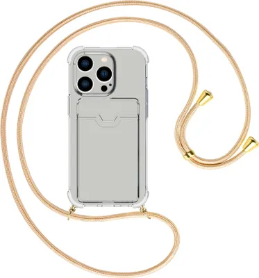 Produktbild von Handykette Backcover-Schutzhülle mit Band (Metall goldfarben) für Apple iPhone 15 Pro - Goldkordel