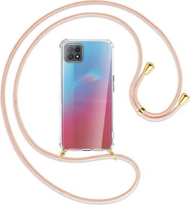 Produktbild von Handykette Backcover-Schutzhülle mit Band (Metall goldfarben) für Oppo A73 5G - rose peach