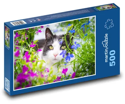 Produktbild von Puzzle 500 Katze zwischen Blumen - martinpuzzle