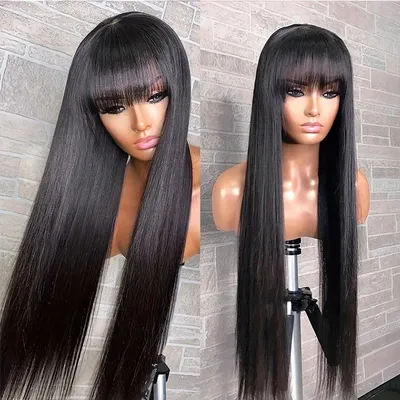 Produktbild von Haarverlängerungen, 30-34 Zoll lang – glatt und gerade – 200% Dichte – brasilianisches Remy-Haar – mit Pony