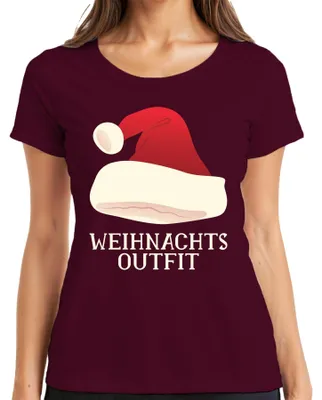 Produktbild von Weihnachtsoutfit Weihnachtsmütze - Weihnachten Weihnachtsgeschenk Damen T-Shirt, Burgundy, M