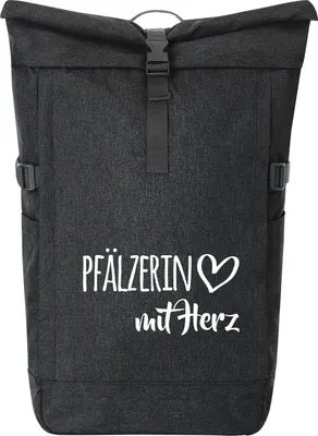 Produktbild von Huuraa Kurierrucksack Pfälzerin mit Herz 30-44 Liter Black Melange Fairtrade Rolltop Rucksack Geschenkidee