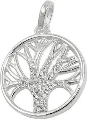 Produktbild von Anhänger, Baum des Lebens Lebensbaum mit weißen Zirkonia, rund, 925 Silber