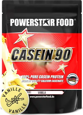 Produktbild von Powerstar CASEIN 90 Protein-Pulver 1000 g | Calciumcaseinat aus Weidemilch | Bis zu 88,3% Protein | Ideal als Diät- und Nachtprotein | Vanilla