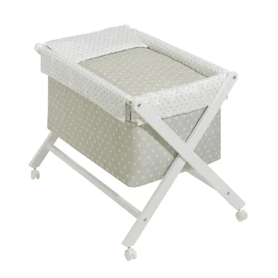 Produktbild von Interbaby - Wiege in X - Weiß Holz - 55x90x72 mit Bekleidung und Bettwäsche - Mod. Star - Beige