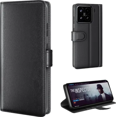 Produktbild von Echtleder Handyhülle für Xiaomi 15 Pro Lederhülle Cover Case Tasche Klapphülle Fliphülle Leder Hülle Farbe: Schwarz